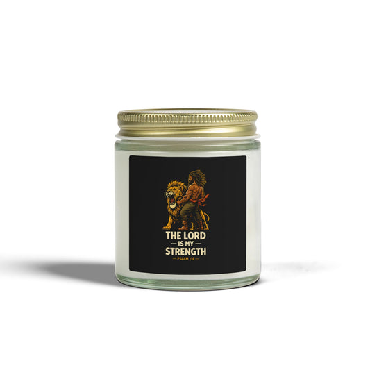 Coconut Apricot Scented Candle — "The Lord Is My Strength" Inspirational Jar (4oz/9oz)