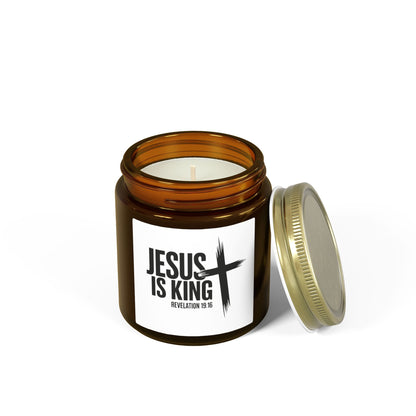 Jesus Is King Coconut Apricot Candle — 4oz/9oz Christian Scented Candle (Revelation 19:16)
