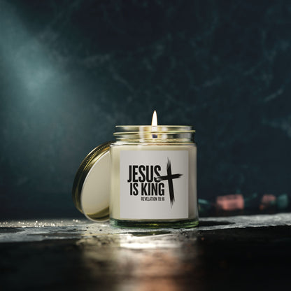 Jesus Is King Coconut Apricot Candle — 4oz/9oz Christian Scented Candle (Revelation 19:16)