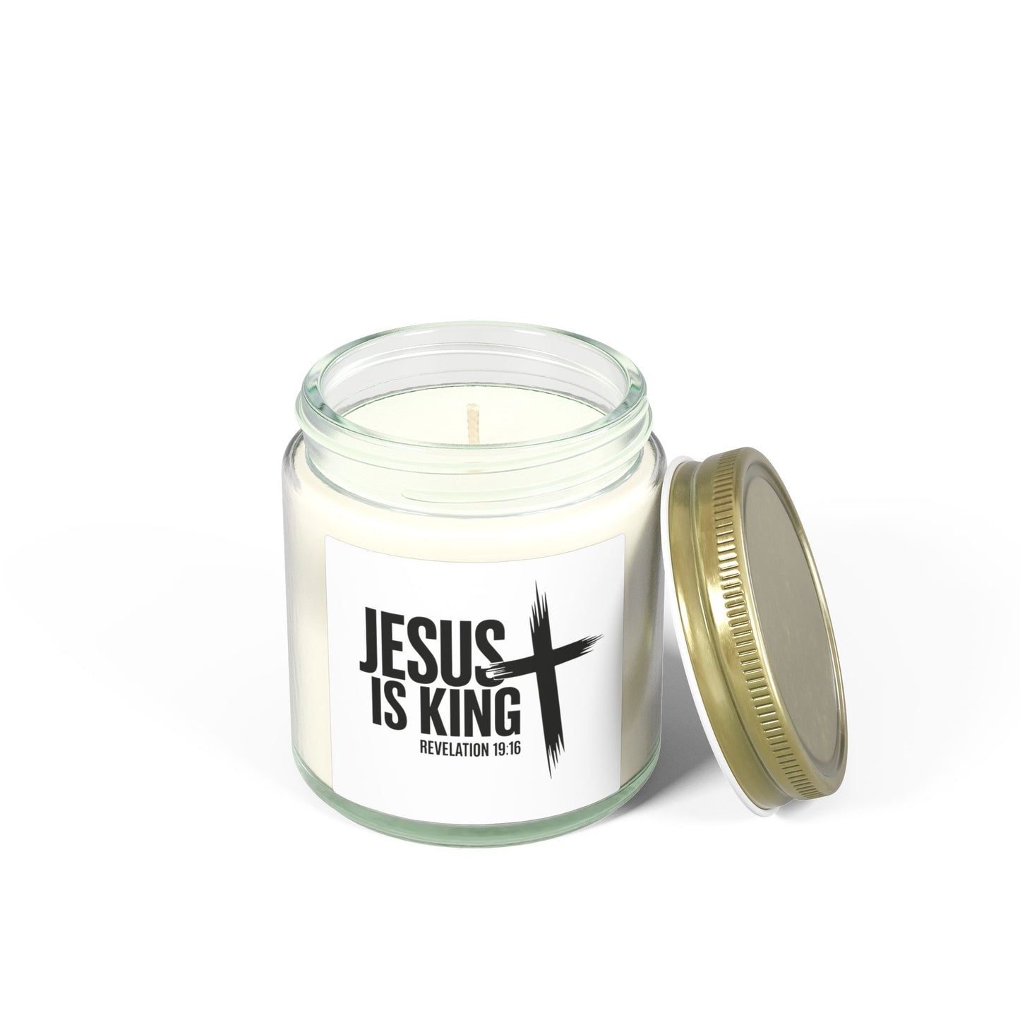 Jesus Is King Coconut Apricot Candle — 4oz/9oz Christian Scented Candle (Revelation 19:16)