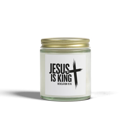 Jesus Is King Coconut Apricot Candle — 4oz/9oz Christian Scented Candle (Revelation 19:16)
