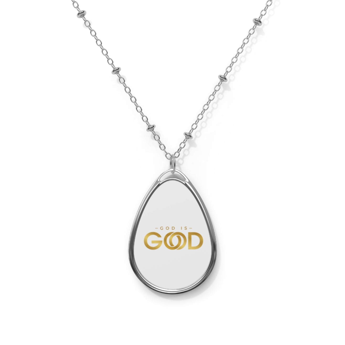 Oval Necklace – "God is Good" Inspirational Teardrop Pendant Necklace