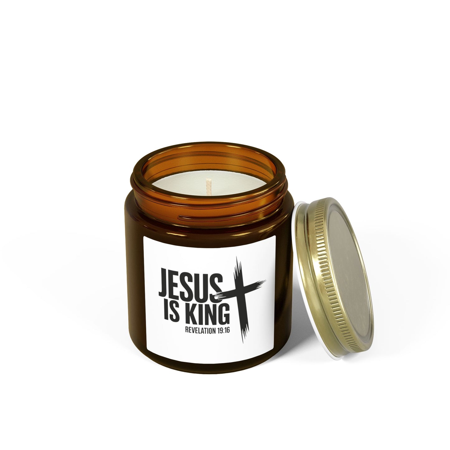 Jesus Is King Coconut Apricot Candle — 4oz/9oz Christian Scented Candle (Revelation 19:16)