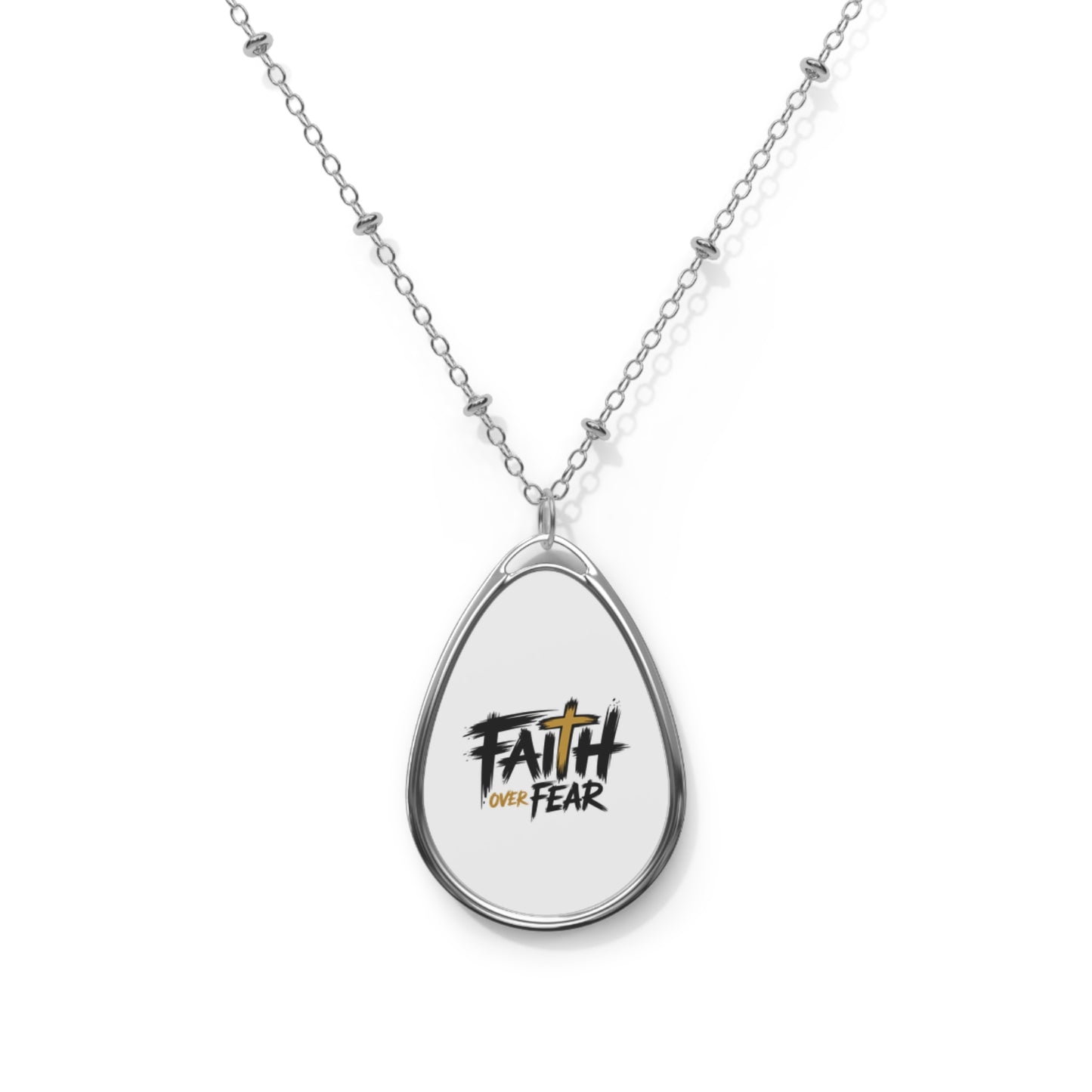 Faith Over Fear Oval Necklace — Inspirational Christian Pendant