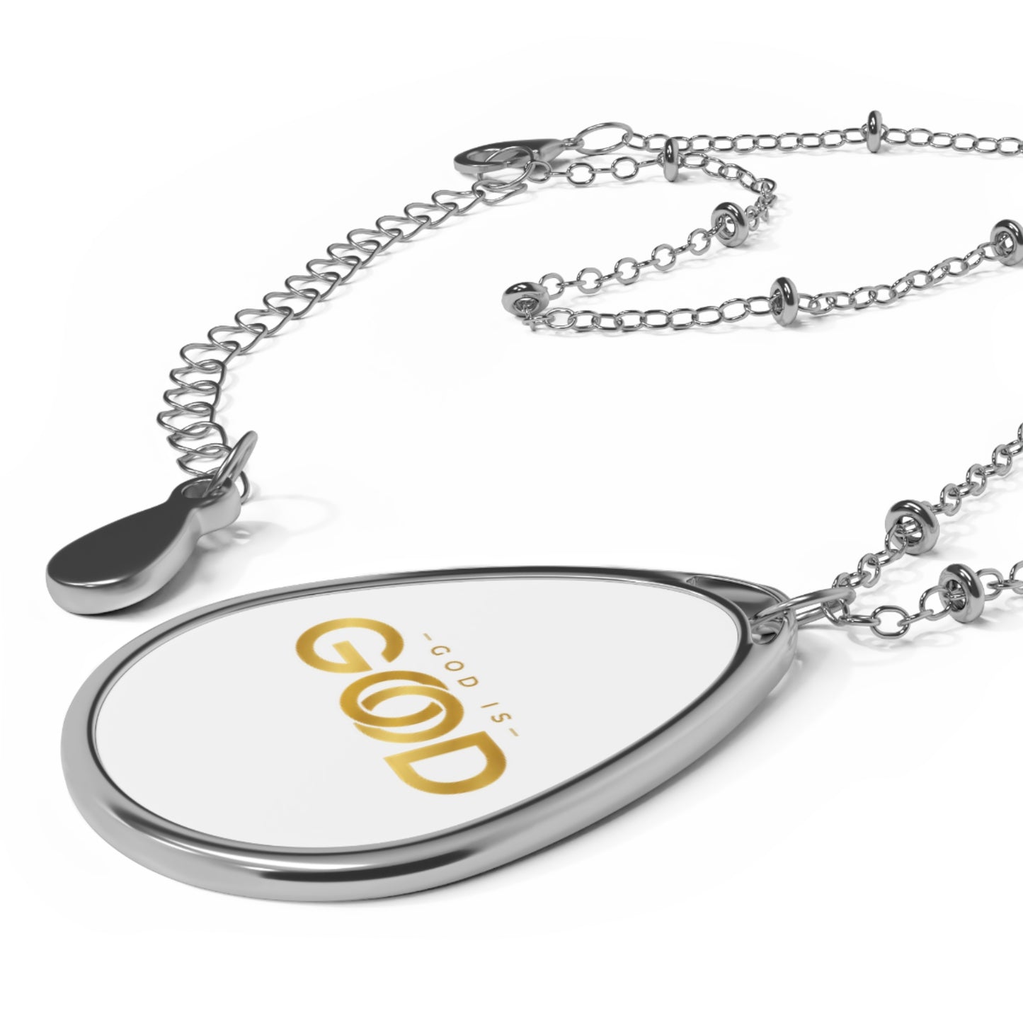 Oval Necklace – "God is Good" Inspirational Teardrop Pendant Necklace