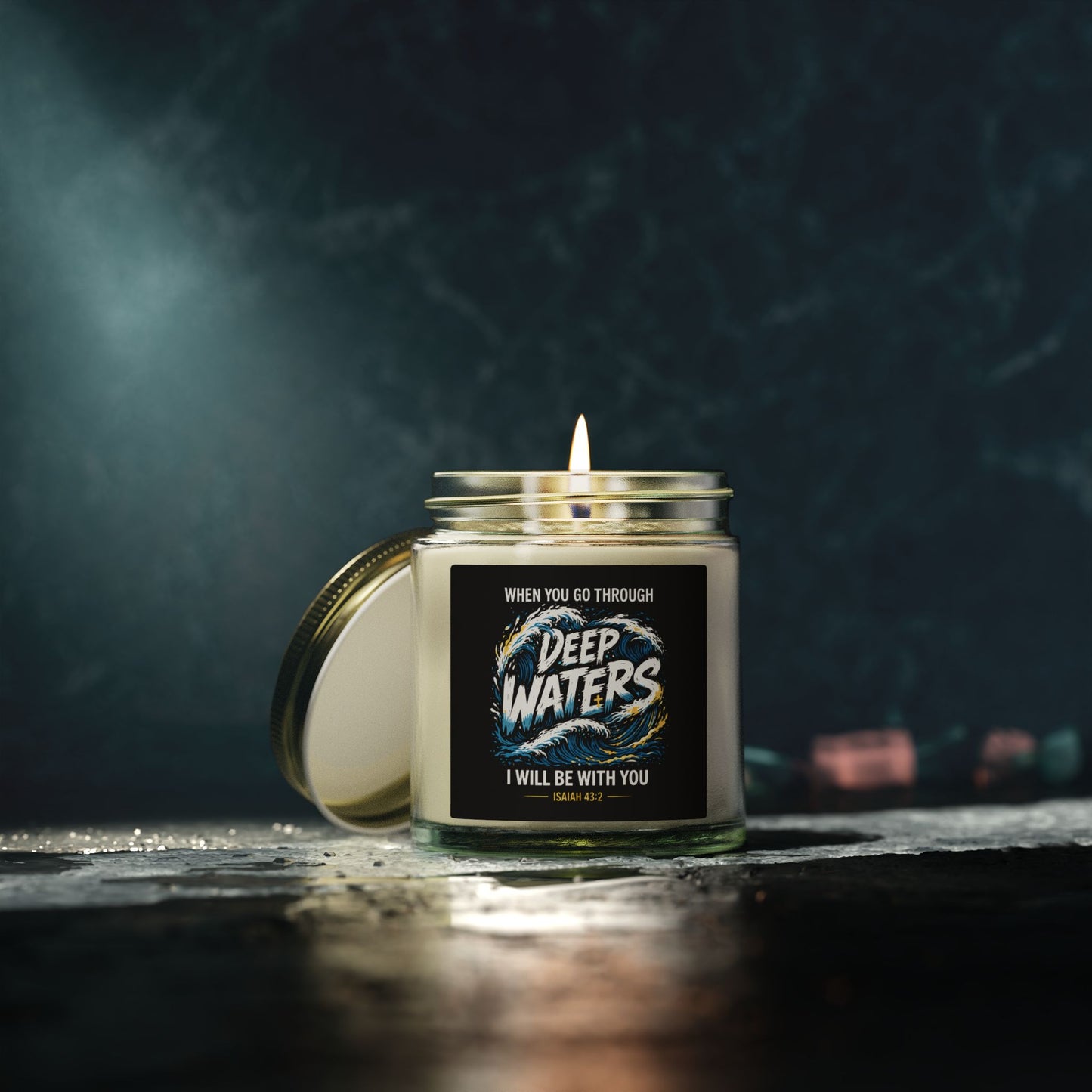 Deep Waters Scented Candle — Coconut Apricot Wax (4oz & 9oz) — "When You Go Through Deep Waters I Will Be With You"
