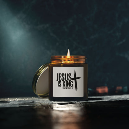 Jesus Is King Coconut Apricot Candle — 4oz/9oz Christian Scented Candle (Revelation 19:16)